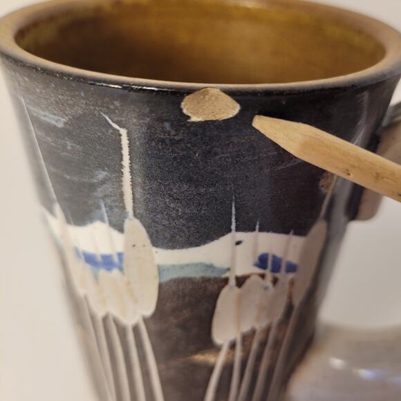 Krause Vintage Pottery 1990 Geometric Mug Clay Coffee Tea Blue/Brown - Picture 12 of 12